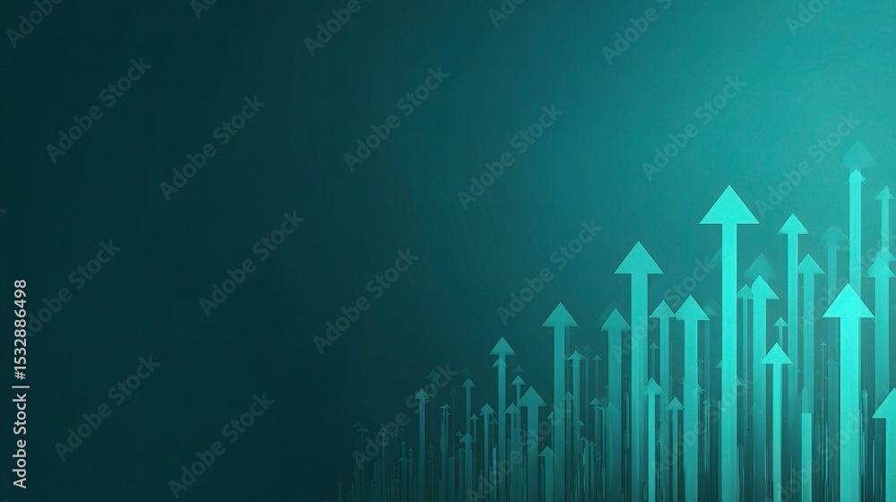 Poster Teal Background with Ascending Arrows Creating a Dynamic Visual Effect