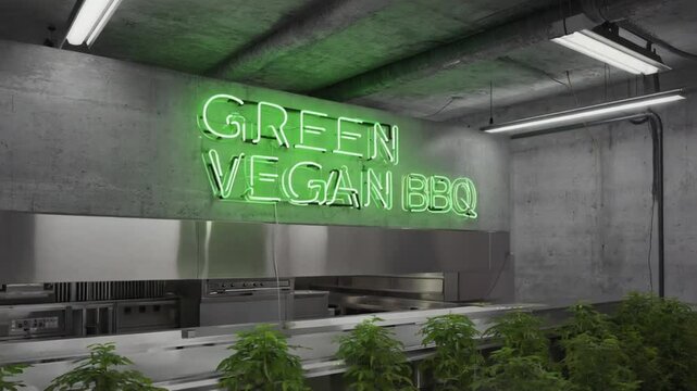 Vegan BBQ Restaurant Sign.