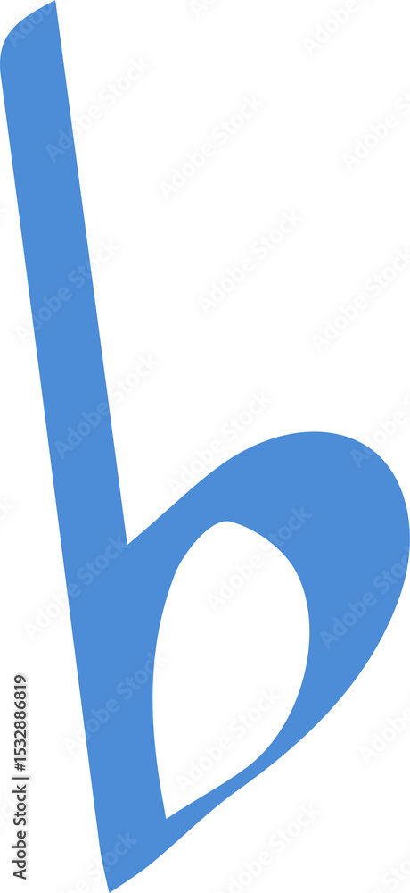 Poster stylized azure-blue curved b shape is floating on transparent background in flat design, copy space