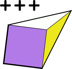 3D cuboid is showing three colored faces with floating black plus signs on transparent background