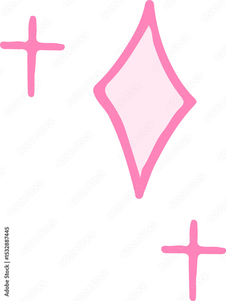 Poster flat design large diamond sparkle and two star sparkles are floating on transparent bg
