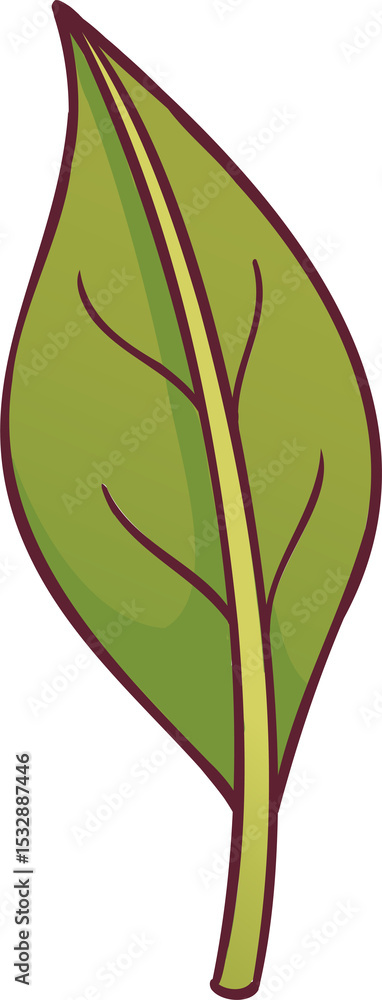 Poster vector leaf illustration is floating on transparent background with maroon outline and gradient