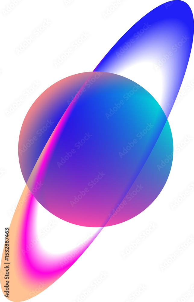 Poster abstract sphere is rotating in 3d render with tilted gradient ring, clear background, copy space