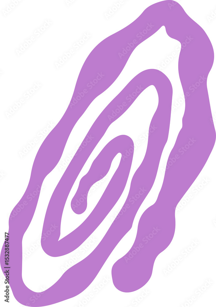 Poster abstract purple form with concentric layers is floating on transparent background flat design