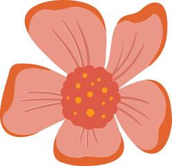 Vector flower is showing five coral petals with yellow-dotted orange center on transparent backdrop