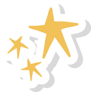 Naklejki Flat design golden stars are floating on transparent background with white edges and black shadows