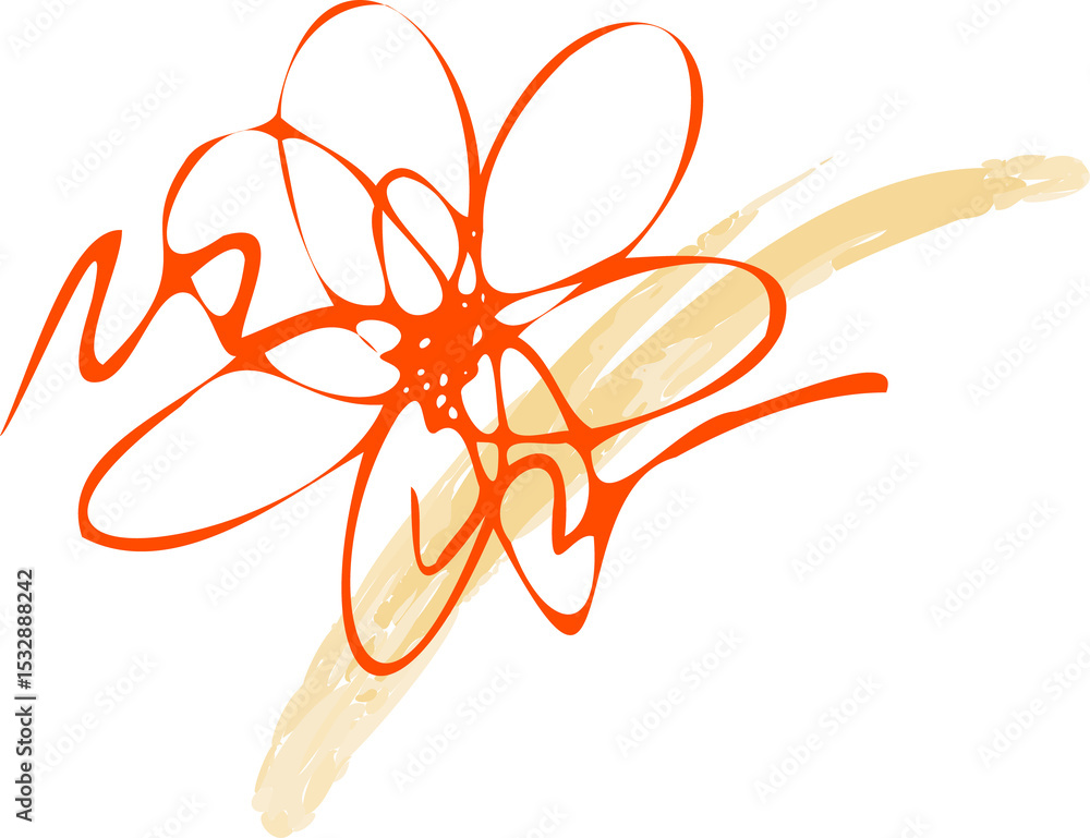 Poster flat design abstract shape is showing over transparent canvas with cream stroke and orange scribble