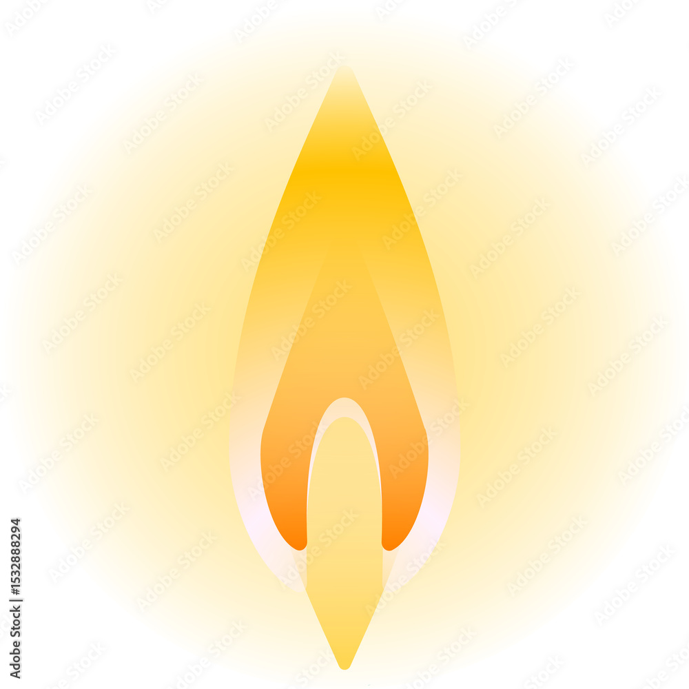 Poster stylized flame icon is glowing inside bright yellow circle with gradient on transparent background