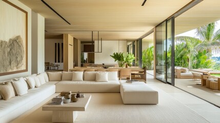 Fototapeta premium Modern and Minimalist Living Room Design with Natural Light and Greenery in Contemporary Home Interior