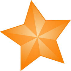 5-pointed geometric star floating on transparent background in 3D render faceted orange gradient