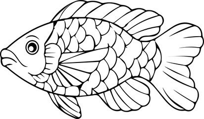 Displaying stylized line-art fish with overlapping scales and fin rays, transparent background © vectorfusionart