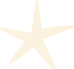 Stylized five-armed starfish is floating in flat design with cream limbs on transparent background