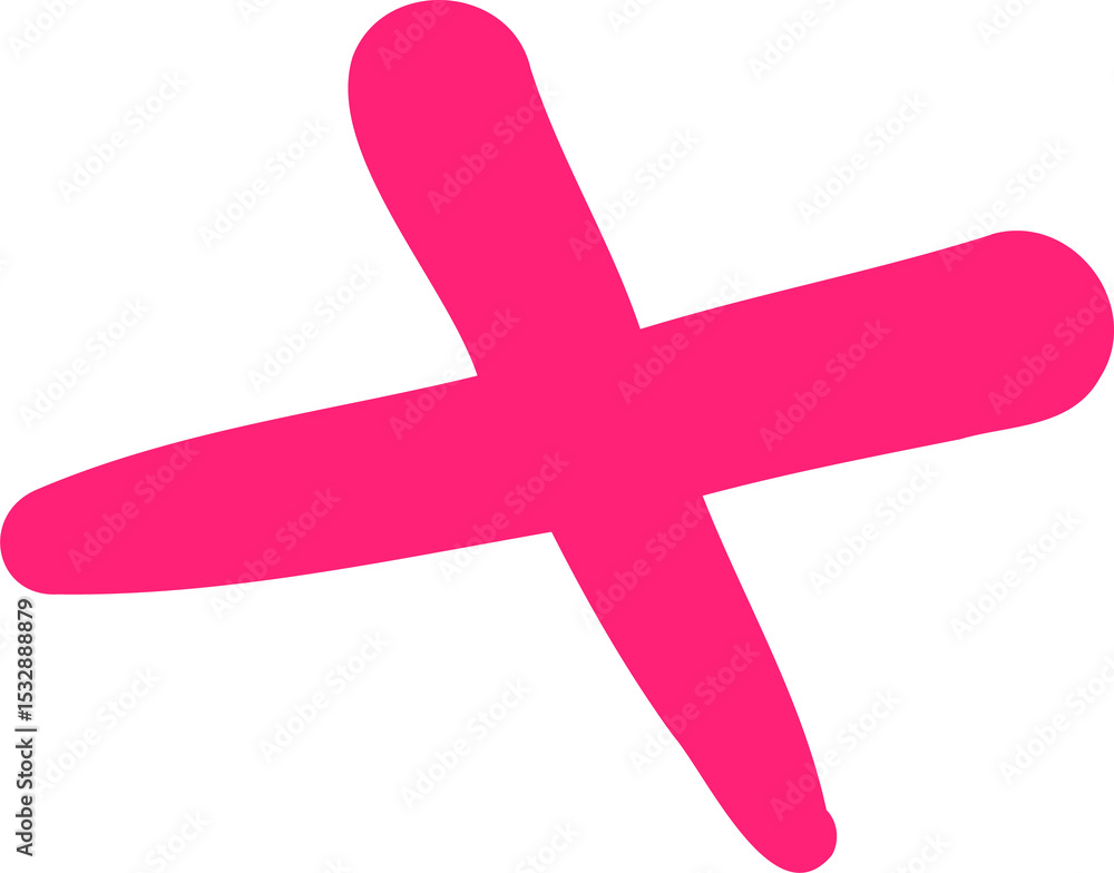 Poster stylized magenta brushstroke x mark is floating on transparent background in flat style