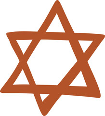 Hand-drawn hexagram is appearing in solid burnt orange with rounded strokes, transparent background