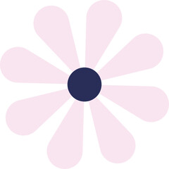 Daisy-like icon is showing dark navy center and pink petals in flat style on transparent background