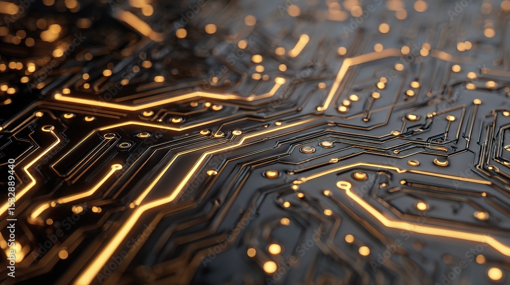 Poster abstract cross section of circuit board with glowing elements