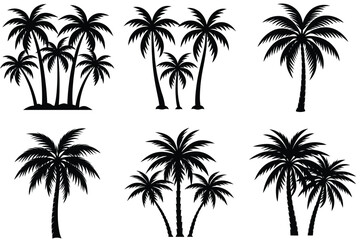 palm trees silhouettes set 