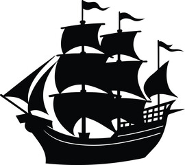 Silhouette of a Military Naval Ship Inside Circular Badge Fleet Symbol