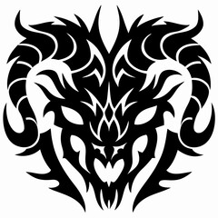 Obraz premium Tribal Ram Skull Tattoo Design with Metal Horns