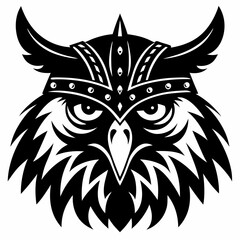 Obraz premium Fierce Owl Mascot in Norse Helmet Tribal Vector Illustration