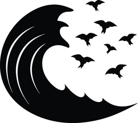 Silhouette of a Triangle Logo with Ship Silhouette Sea Motif