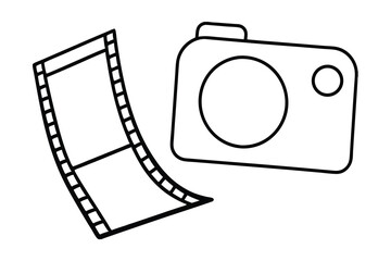 Camera and film roll line art illustration photography memory