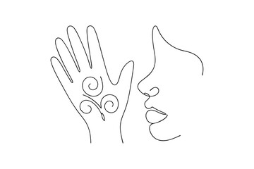 Woman's hand with henna design line art minimalist drawing