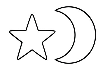 Simple line art star and crescent moon design