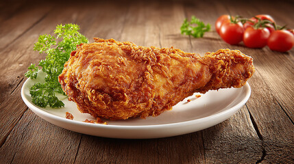 Detailed Close-Up of Fried Chicken on Weathered Wooden Surface