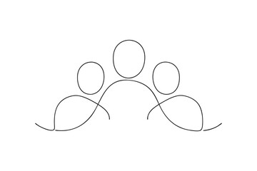Simple line art illustration of three people together teamwork unity