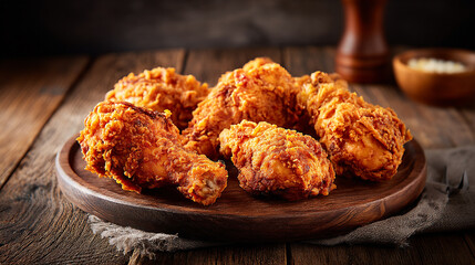 Rustic Wood Table Showcasing Crunchy Fried Chicken Leg