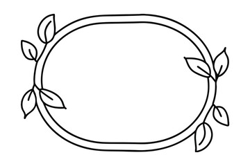 Oval frame with simple line-art leaf decorations