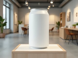 Blank Soda Can Mockup Office Background Product Display