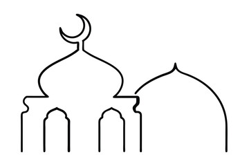 Simple line art drawing of mosque islamic architecture