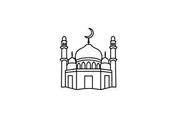 Simple line art mosque illustration islamic architecture design