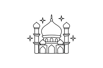 Elegant line-art mosque illustration islamic architecture design