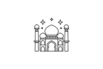 Elegant line art mosque illustration night stars islamic architecture