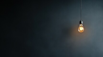 Hanging lightbulb against dark wall