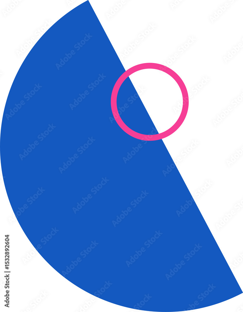 Poster abstract flat design is featuring blue circle segment with wedge pink ring on transparent backdrop