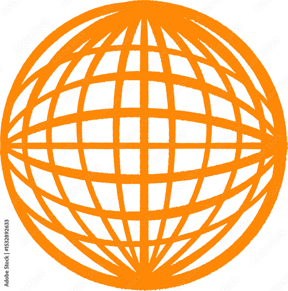 Poster stylized orange wireframe sphere is floating on transparent background, 3d grid render