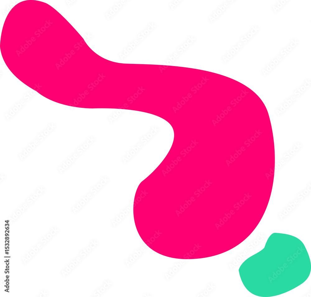 Poster flat design abstract organic blobs are floating on transparent background, magenta and teal shapes