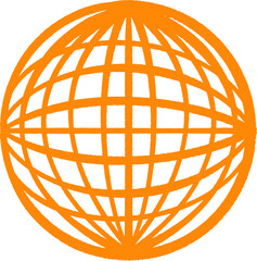 Stylized orange wireframe sphere is floating on transparent background, 3D grid render