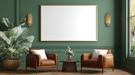 Elegant Living Room Interior with Empty Frame Mockup