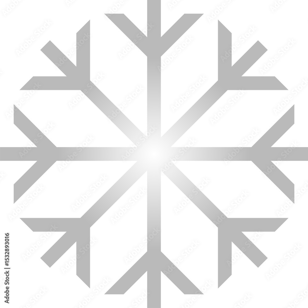 Poster metallic snowflake icon is being displayed in gradient silver tones on transparent background
