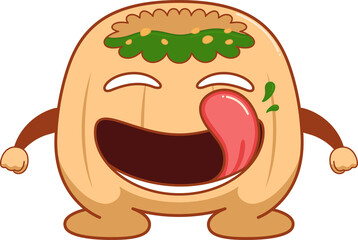 Dumpling in flat design is being shown on transparent background, licking side with green sauce