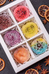 Chinese mooncake is an Asian sweet dessert. Asian mooncake as a background for your design