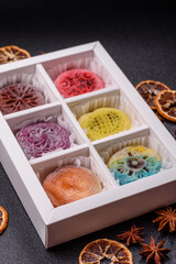Chinese mooncake is an Asian sweet dessert. Asian mooncake as a background for your design