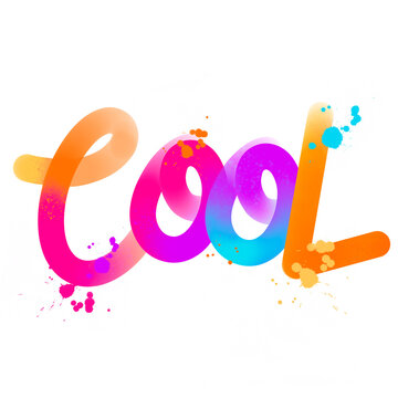 Graffiti-inspired word cool is floating on transparent background, with vibrant paint splatters