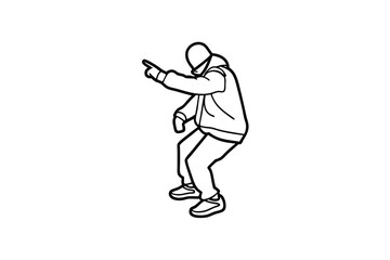 Line-art illustration of a person dancing hip hop style