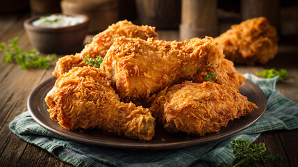 High-Resolution Chicken Leg with Rustic Texture and Lighting